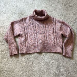Le Lis Women's Pink Speckled Cable Knit Turtle Neck Pullover Sweater Size Small